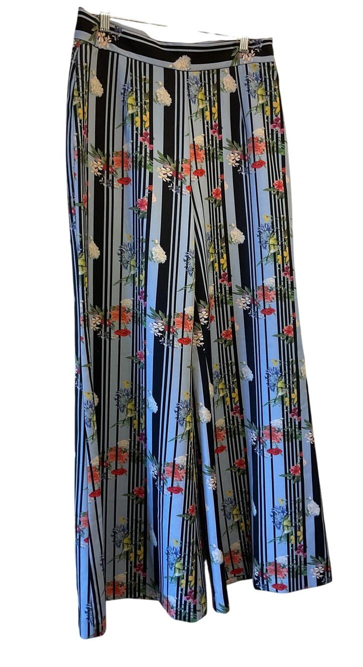 Lena Gabrielle LG Pants Womens 10 Wide Leg Vertical Stripes Floral Print Boho